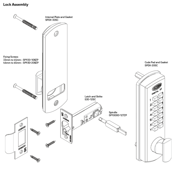 LOCKWOOD MECHANICAL DIGITAL LOCKSET - TUBULAR LATCH 60MM - SATIN CHROME