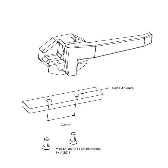 WEDGELESS WINDOW FASTENER/HANDLE SUB-FIX LOW PROFILE