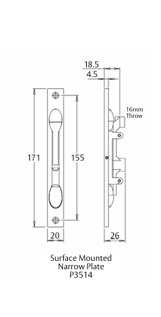 YALE FLUSH BOLT NARROW SURFACE MOUNTED - BLACK - D TIP