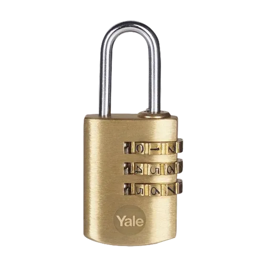 YALE PADLOCK BRASS COMBINATION 3 WHEEL 22MM