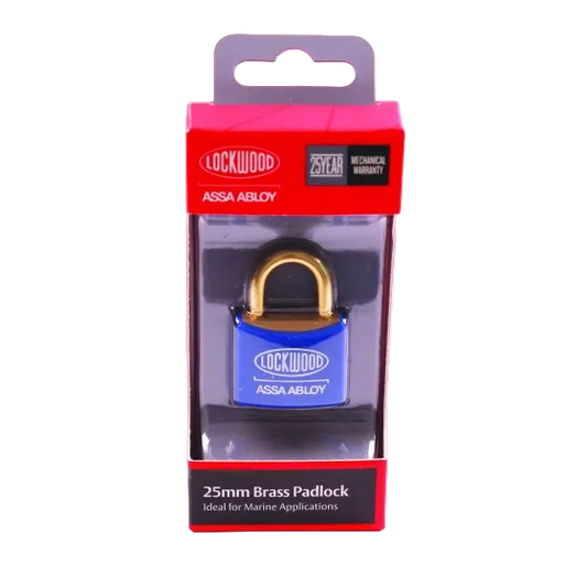 LOCKWOOD 110 SERIES MARINE PADLOCK 25MM WITH 15MM BRASS SHACKLE BLUE JACKET