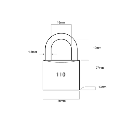LOCKWOOD 110 SERIES PADLOCK 30MM WITH 19MM SHACKLE