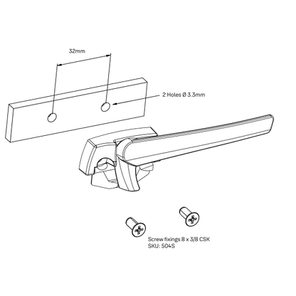 ARIA WEDGELESS WINDOW FASTENER/HANDLE FACE FIX LOW PROFILE 6MM FLAP