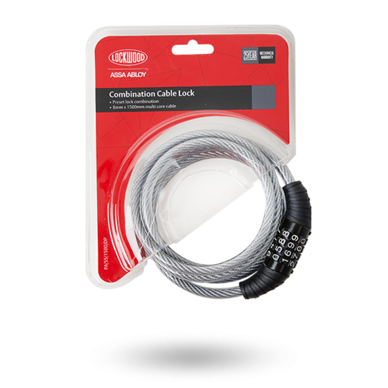 LOCKWOOD COMBINATION PADLOCK AND CABLE 8MM X 1500MM - PRESET
