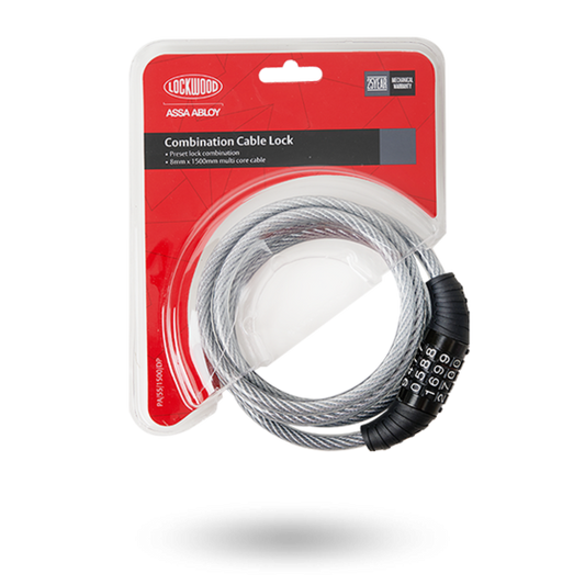 LOCKWOOD COMBINATION PADLOCK AND CABLE 8MM X 1500MM - PRESET