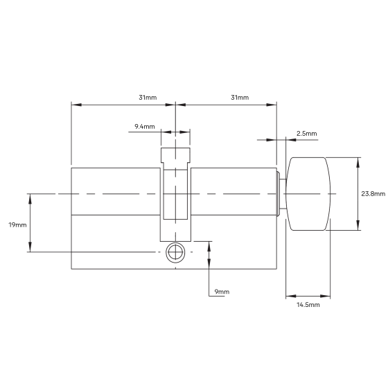 EURO CYLINDER FIXED CAM 5PIN KEY WITH TURN 31/31 - SATIN CHROME