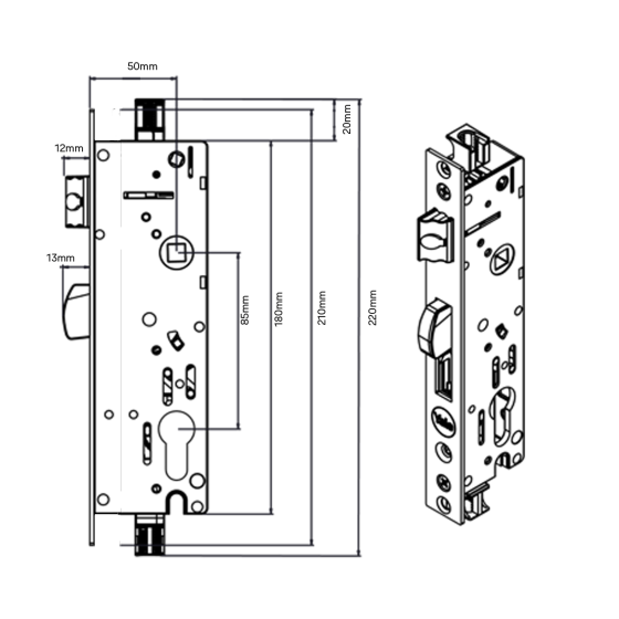 INDURO APEX HINGED DOOR 4PT 50MM BS - LOCK ONLY