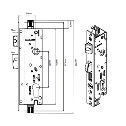 INDURO APEX HINGED DOOR 4PT 50MM BS - LOCK ONLY