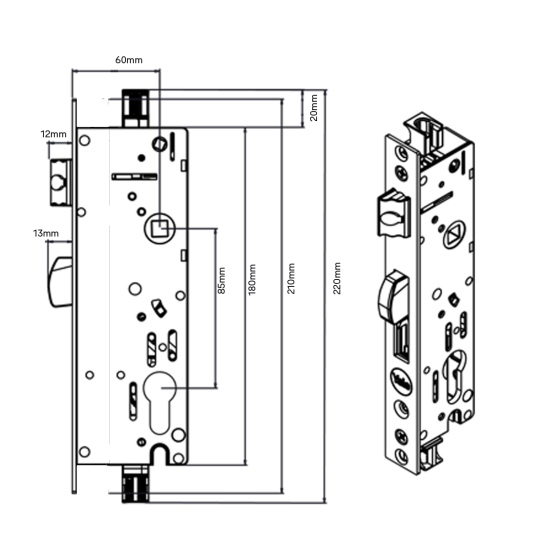 INDURO APEX HINGED DOOR 4PT 60MM BS - LOCK ONLY