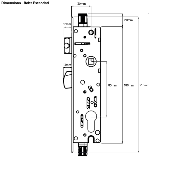 INDURO HINGED DOOR 4PT 30MM BS ST - LOCK ONLY