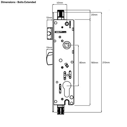 INDURO HINGED DOOR 4PT 40MM BS ST - LOCK ONLY