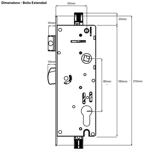 INDURO HINGED DOOR 4PT 50MM BS ST - LOCK ONLY