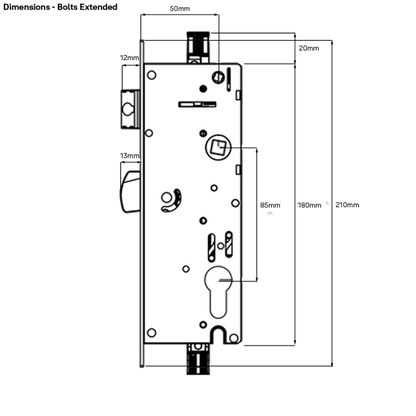 INDURO HINGED DOOR 4PT 50MM BS ST - LOCK ONLY