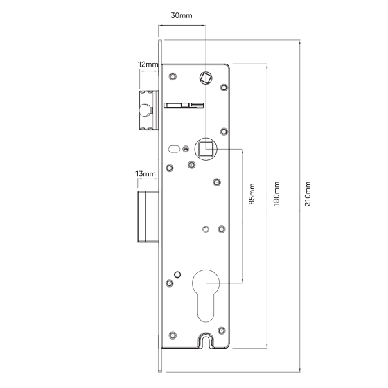 YALE VERONA INDURO HINGED DOOR 2PT 30MM BS ST - NO CYLINDER