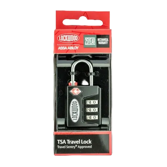 LOCKWOOD TSA OVERRIDE 3 WHEEL COMBINATION PADLOCK - BLACK