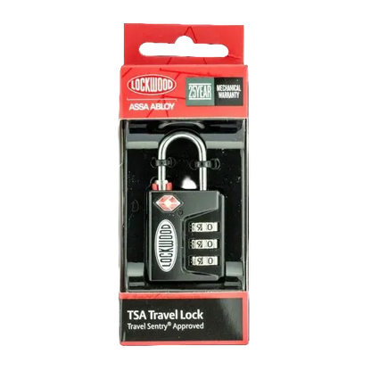 LOCKWOOD TSA OVERRIDE 3 WHEEL COMBINATION PADLOCK - BLACK
