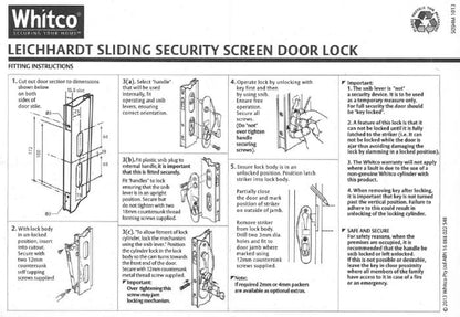 WHITCO LEICHHARDT STANDARD SLIDING SECURITY DOOR LOCK - NO CYLINDER
