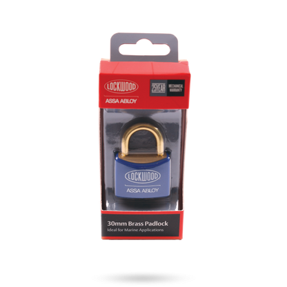 LOCKWOOD 110 SERIES MARINE PADLOCK 30MM WITH 19MM BRASS SHACKLE BLUE JACKET