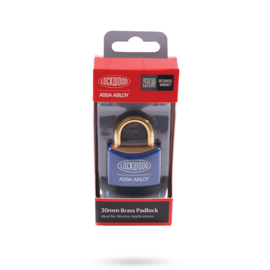 LOCKWOOD 110 SERIES MARINE PADLOCK 30MM WITH 19MM BRASS SHACKLE BLUE JACKET