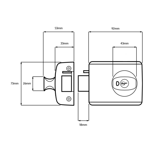 LOCKWOOD RIMLOCK DEADLATCH KNOB DOUBLE CYLINDER - EVERBRASS