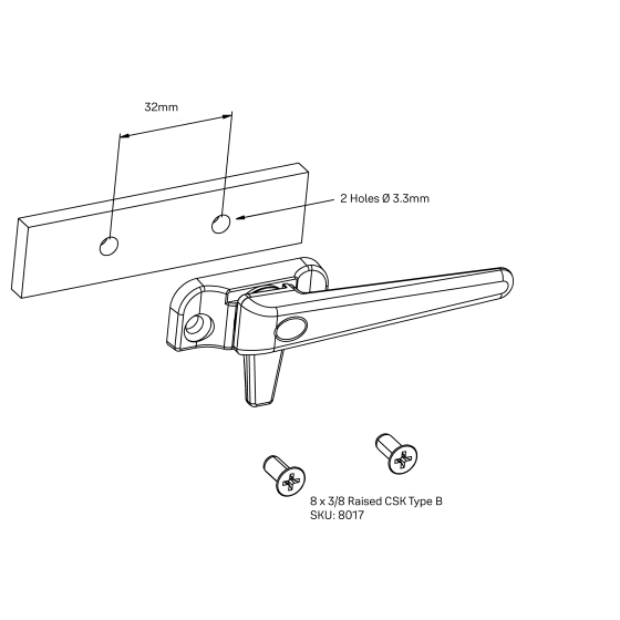 WINDOW FASTENER/HANDLE FACE-FIX SINGLE TONGUE SLIMLINE 2