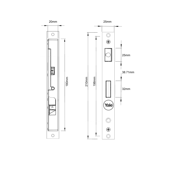 YALE VERONA INDURO HINGED DOOR 2PT 30MM BS ST - NO CYLINDER