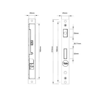 YALE VERONA INDURO HINGED DOOR 2PT 30MM BS ST - NO CYLINDER