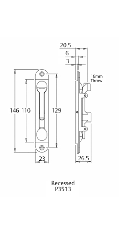 YALE FLUSH BOLT RECESS MOUNTED - BLACK - ROUND TIP