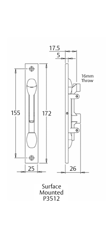 YALE FLUSH BOLT STANDARD SURFACE MOUNTED - BLACK - ROUND TIP